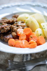 Sojapflanzerl mit Möhren und Kartoffeln