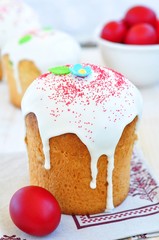 Easter cake kulich , Russian traditional, white background.