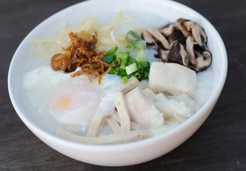 rice gruel with fish and egg mixed
