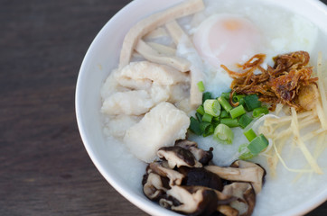 rice gruel with fish and egg mixed