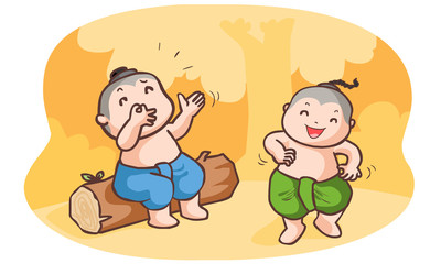 Thai boys tease dancing each other vector