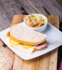 Sandwich and lentil salad