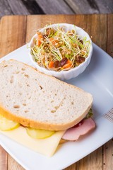 Sandwich and lentil salad