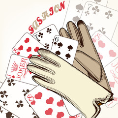 Fashion background with gloves and playing cards