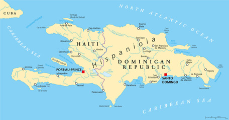 Fototapeta premium Hispaniola Political Map with Haiti and Dominican Republic