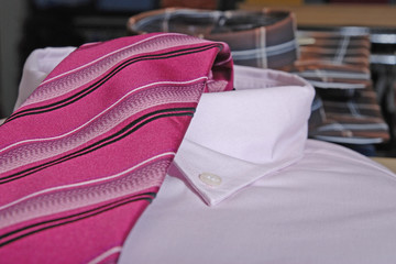 Pink tie and shirt at retail shop