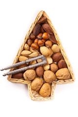 Nuts mix on white background. Selective focus.