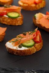 Finger food canape with smoked salmon