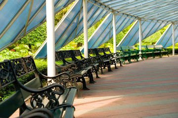 Rest area with public bench in the park