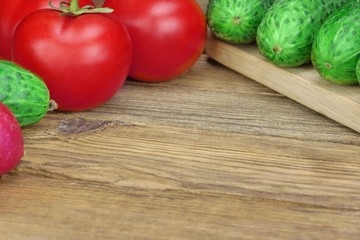 Vegetable Salad Ingredients On The Wood Cutting Board