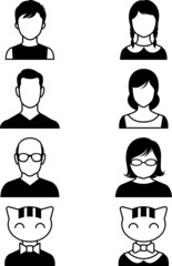 Set of stylized avatars or userpics people and cats