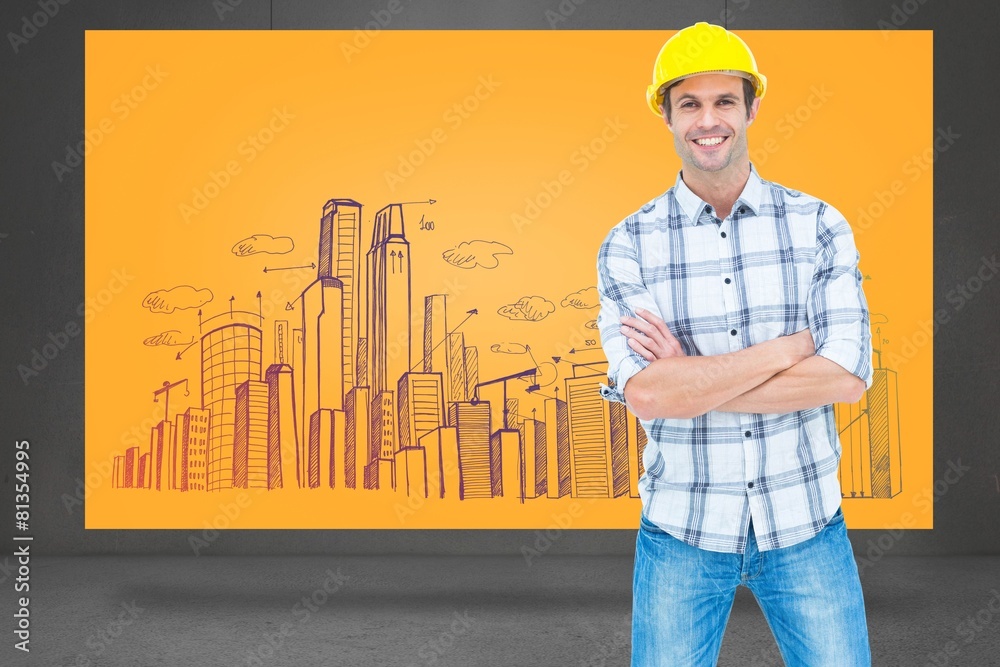 Poster Composite image of architect standing over white background