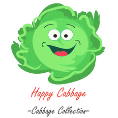 Cartoon savoy cabbage funny character, isolated on white
