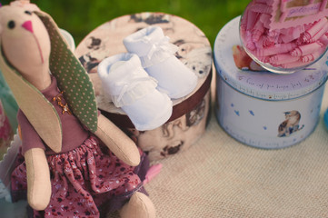 Booties, toy rabbit decor outdoor