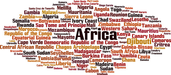 Countries in Africa word cloud concept. Vector illustration