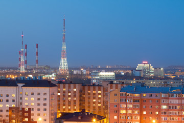 Obraz premium Night city, view of the TV towers