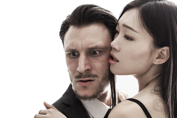 Businessman and chinese model couple closeup portrait