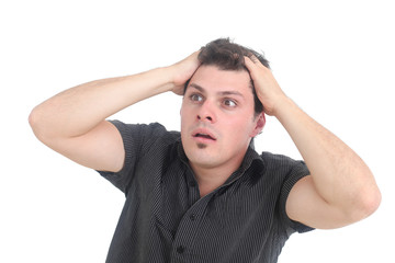 Naklejka premium stressed out man on a white background