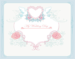 romantic card with love birds - Wedding Invitation