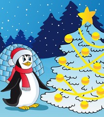 Penguin and christmas tree