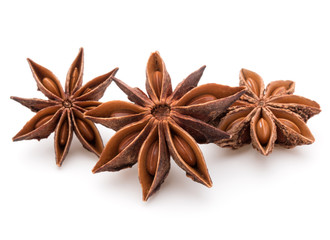 Star anise spice fruits and seeds isolated on white background c