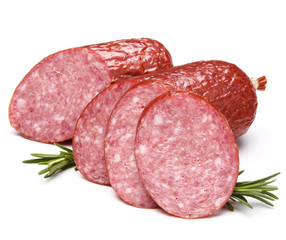Smoked sausage salami isolated on white background cutout