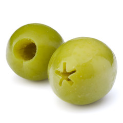 Green olives fruits isolated on white background cutout