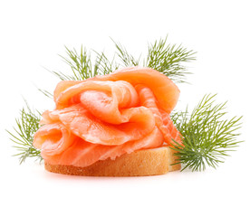 sandwich or canape with salmon on white background  cutout