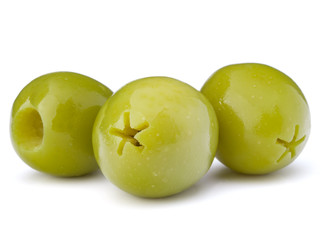 Green olives fruits isolated on white background cutout