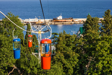 Fototapeta na wymiar Cable car in Yalta, Crimea, Russia.