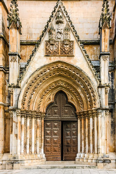 Entrance door to Batalha Dominican medieval monastery, Portugal