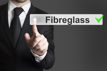 businessman pushing flat button fibreglass