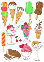 Set of isolated colorful ice cream icons.
