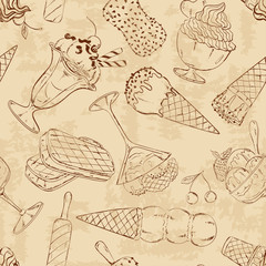 Retro sketch seamless pattern of ice cream