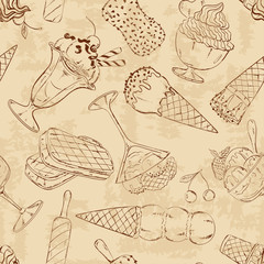 Retro sketch seamless pattern of ice cream