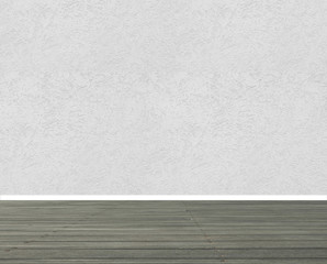 Textured white wall with wooden floor panels