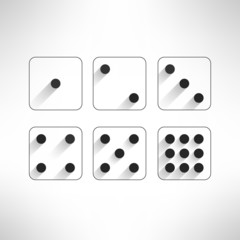 Black and white dice icons set in modern flat design. Craps with