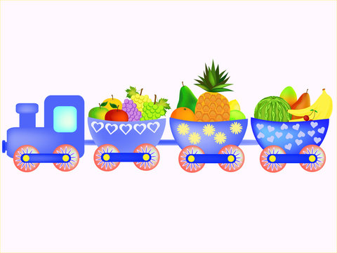 train with cartoon fruit