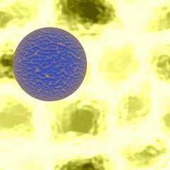 Dangerous spheres of bacteria or virus spheres in yellow liquid