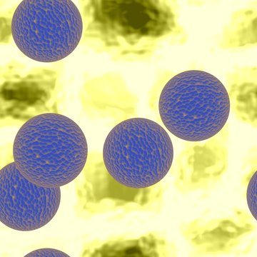 Dangerous spheres of bacteria or virus spheres in yellow liquid