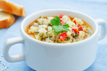 milk soup with potatoes, quinoa and peppers
