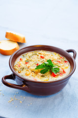 milk soup with potatoes, quinoa and peppers