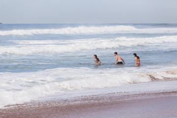 Girls Boy Swim Waves Beach