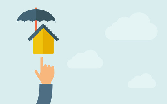 Hand pointing to a house umbrella icon.