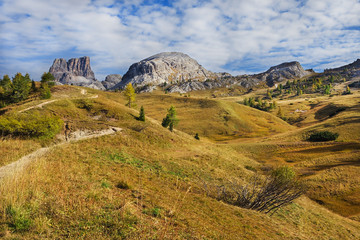 View of cima del passo. Falzarego path, Dolomites