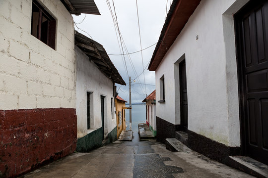 street ending in lake in Flores, Guatemala