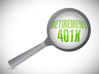 retirement 401k magnify glass sign concept