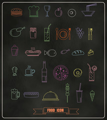 Restaurant menu design elements with chalk drawn food and drink