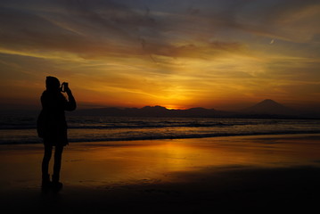 Fototapeta premium Sunset with girl