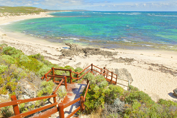 View on tropical beach and ocean in sunny day